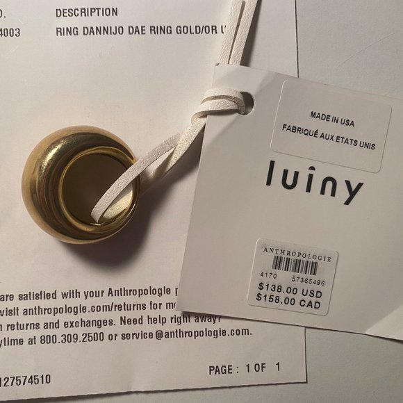 Chunky Gold Anthropologie Ring - Picture 1 of 3